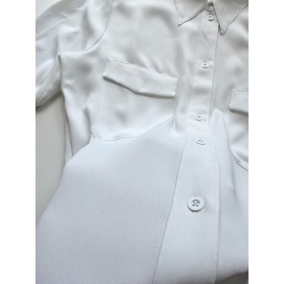 Aritzia BABATON White Matte Satin Front Pocket Button-Up Shirt, Size L - Picture 13 of 15